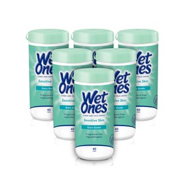 Wet Ones Hand and Face Wipes, Sensitive Skin, Unscented, Hand and Face, 40ct Canister (6 pack)