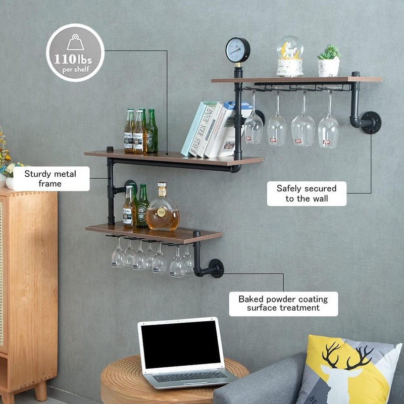MAIKAILUN Wine Rack Wall Mounted Corner 3 Tier, Hanging Floating