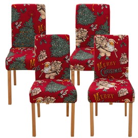Ogrmar 4PCS Stretch Removable Washable Dining Room Chair Protector Slipcovers Christmas Decoration/Home Decor Dining Room Seat Cover
