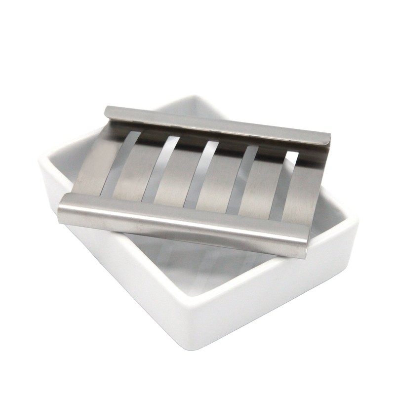 Lofekea Ceramic Soap Dish Stainless Steel Soap Holder for Bathroom