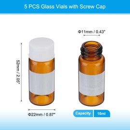 PATIKIL Small Glass Sample Bottles with Lids, 5 Pcs 10ml Amber Glass Vials with White Screw Caps Mini Leak Proof Reagent Sealed Bottles with Writing Label for Solid Liquid Powder Storage
