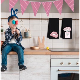 AQYIP Pink and Black Bathroom Decor, Trendy Girly Aesthetic Hand Towels for Girls Bathroom Dorm Spa Decor, Black and Pink Bath Room Kitchen Tea Hand Towels, 16x24 Inch Set of 2