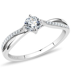 YourJewelleryBox Womens Solitaire Engagement Simulated Diamonds Stainless Steel Ring Crossover Lady Size T A035