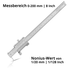 STAHLWERK Scribe Vernier Calliper, Measuring Gauge, Calliper 0-200 mm, 8 Inch with Vernier and Stop Roller According to DIN 862 for Precision Measurements