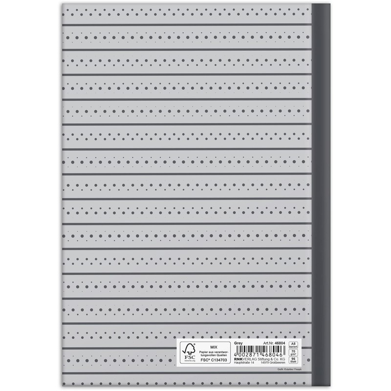 RNKVERLAG 46804 Notebook "Grey" in DIN A5 Squared with 96