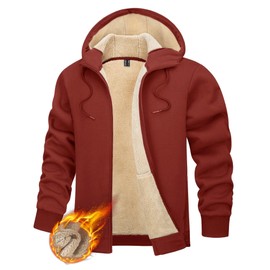 TACVASEN Zipper Sweatshirt for Men Sherpa Lined Jacket Heavyweight Thick Fleece Hoodies Windproof Thermal Orange S
