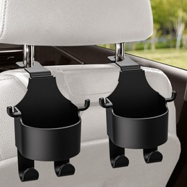 2 Pack Portable Seat Cup Holder with Hooks,Multi-functional Hook for Car Seat Back,Seat Cup Cup Holder,2 in 1 Car Hook & Backseat Cup Holder Multifunctional Duty Storage Hooks for Auto Backseat