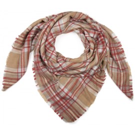 styleBREAKER square XXL scarf, wrap scarf with Scottish Tartan plaid pattern, unisex 01018137, color:Beige-Grey-Red
