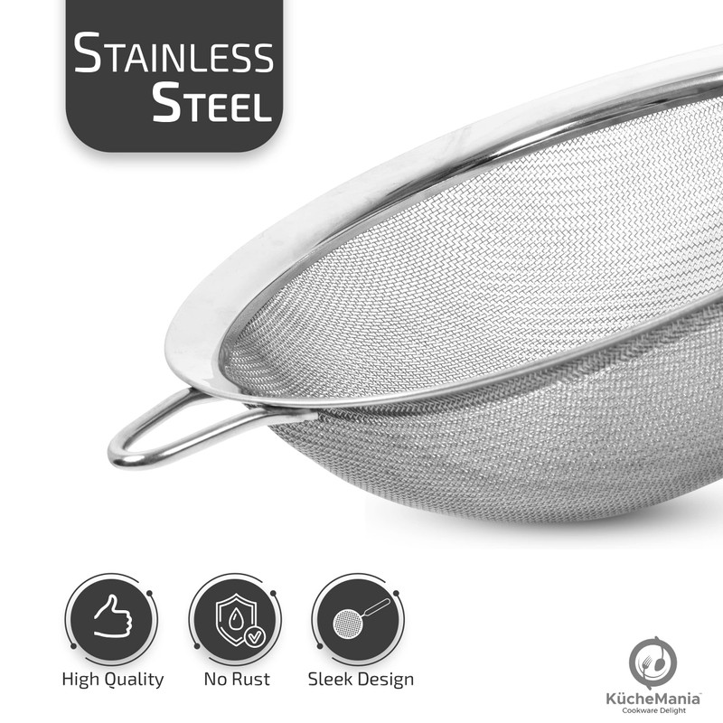 Küche Mania Stainless Steel Sieve Set - Strong, Sturdy Handles