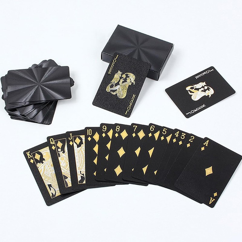 QUANTALY 54 Pcs Plastic Magic Playing Cards Black Gold Waterproof