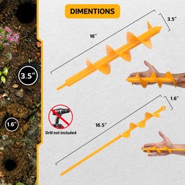 Nafogar Garden Auger Drill Bit for Planting - Pack of (2) - 1.6”x16.5” & 3.5”x16” – Garden Spiral Hole Digging for Planting, Bulbs, Bedding Plants & More - Compatible with 3/8 Inch Hex Drive