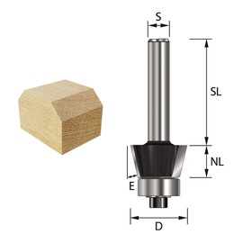 ENT Chamfer Cutter TC Shank (C) 8 mm, Diameter (A) 17,2 mm, B 9,5 mm, E 15°, D 32 mm, with Ball Bearing