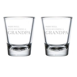 MIP Set of 2 Shot Glasses 1.75oz Shot Glass Pairs Well With Becoming A Grandpa New Baby Announcement Pregnancy Announcement Grandfather