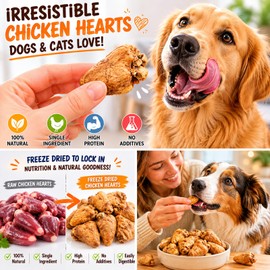 xixisusu Freeze Dried Chicken Hearts for Dogs and Cats - Single-Ingredient, Grain-Free & Protein-Rich Raw Treats or Meal Topper - 2 oz Resealable Jar