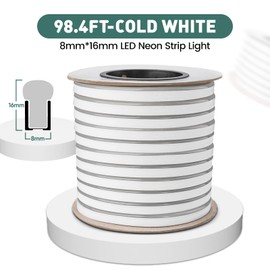 GZBtech Flexible LED Neon Rope Lights 100FT,AC 110-120V Waterproof Neon Strip Light, 120 LEDs/M Cuttable Connectable Neon Lighting for Indoor Outdoor Home Decor/Commercial Building Use-Cold White 30M