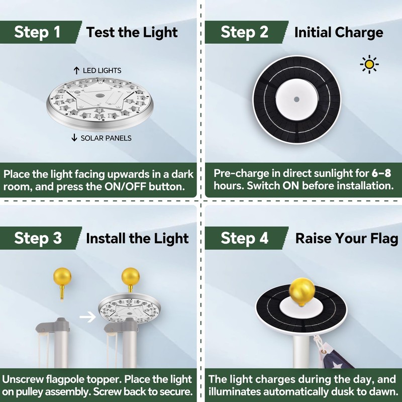 Aurolit Flag Pole Light Solar Powered, 25 Bright LED Flag