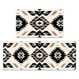 YWZDS Boho Aztec Kitchen Rugs Set of 2, Western Farmhouse Style Kitchen Mats with Rubber Backing Non Slip Washable for Kitchen Bathroom Livingroom Home Office, 17"x47"+17"x29"