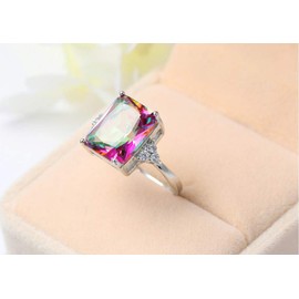 HengSun 925 Silver Colorful Zircon Women's Ring Fashion Trend Purple Crystal Stone Female Ring Temperament high-end Purple Zircon Women's Ring (US8)