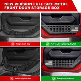 PICURA Metal Front Door Pocket Storage Box for Jeep Wrangler，Door Side Insert Organizer for Jeep Wrangler JL JLU 4XE 2018-2024 & Gladiator JT 2020-2024 Door Storage Expansion Accessories 2PCS, Flag