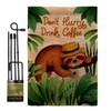 Sloth Drink Coffee Burlap Garden Flag Set with Stand Animals