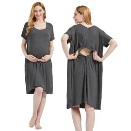 Mama & Wish Labor and Delivery Gown 3 in 1 Labor, Delivery and Nursing Gown for Hospital Made with Ultra-Soft Fabric for Ultimate Comfort Gray (Medium)