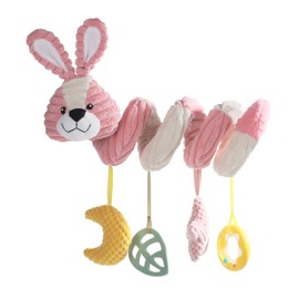 Apricot Lamb Baby Spiral Car Seat & Stroller Activity Toy, Features Plush Bunny Rabbit Character Hanging Rattles Toys, Gentle Rattle Sound & Soft Teether for Baby, 8-26 Inches