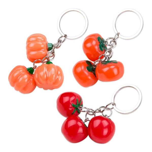 WSDMAVIS 3Pcs Cute Fruit Keychains Realistic Resin Pumpkin Persimmon Tomato
