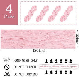 4 Pack Light Pink Cheesecloth Table Runner 20 x 120 inch Gauze Table Runners 10 FT Long,Semi Sheer Boho Cheese Cloth Fabric Table Runner Bulk for Wedding,Party,Baby Shower,Bridal Shower Decoration