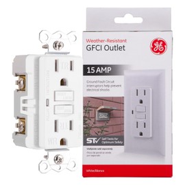 GE 15A GFCI Receptacle, Tamper Resistant, Weather Resistant, UL Listed, 120V, Self-Test, LED Indicator, NEC Compliant White, Wall Plate Not Included, 40687