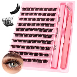 SKY MANGO Lash Clusters Kit 8-16mm 9 Different Lengths mixed 80 PCS False Eyelash Extension with Lash Bond and Seal and Tweezers for Self Use