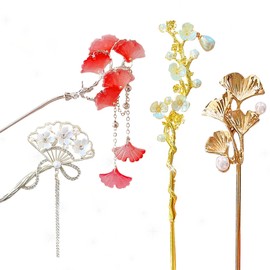 4 PCS Retro Flower Hairpins Japanese Floral Hair Sticks Hair Pins Chinese Hair Sticks Retro Hairpins Japanese Hair Chopsticks Flower Hair Accessories for Women Long Hair