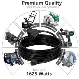 K KASONIC - 50 Ft Extension Cord with 3 Outlets, UL Listed 16/3 SJTW 3-Wire Grounded, 13A 125V 1625W for Indoor/Outdoor Use - Black