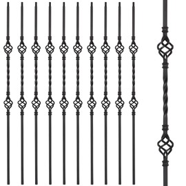 Iron Baluster Staircase Hollow Double Basket Single Twist Staircase Spindles 44"X1/2" Sturdy Modern Decorative Railing Spindles Square Stair Railing for Indoor Outdoor Deck Spindles-10pcs Matte Black