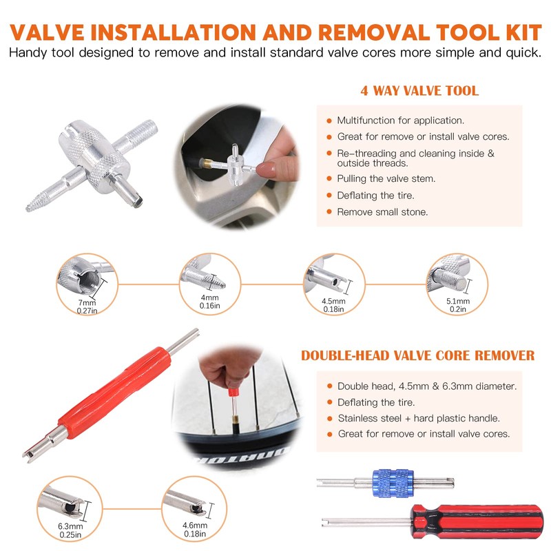Rustark 119Pcs Valve Core Remover Tools with Aluminum Tire Valve