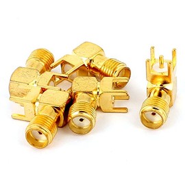 sourcingmap® 5pcs Gold Tone SMA Female to Male 90 Degree Solder PCB Mount RF Connector