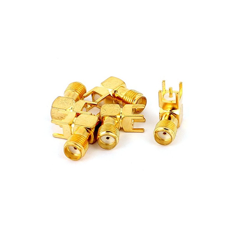 sourcingmap® 5pcs Gold Tone SMA Female to Male 90 Degree