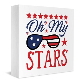 4th of July Decor Patriotic Decorations Memorial Day Decorations Independence Day Americana Wooden Decor Sign for Home Office Desk Table Shelf 5 X 5 Inches