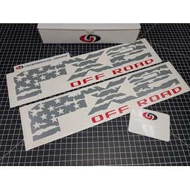FX2 Decals (2pk) American Flag Off Road 4x4 Bedside Fender Stickers Fits F150 F250 F350 (Gloss Gray & Red)