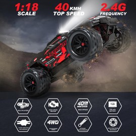 KGF 1:18 Scale All Terrain RC Cars, 40km/h High Speed Remote Control Car, 2.4Ghz RC Car Toys Gifts for Kids and Adults, 4WD Electric Vehicle with 2 Rechargeable Batteries, Off Road Monster Truck