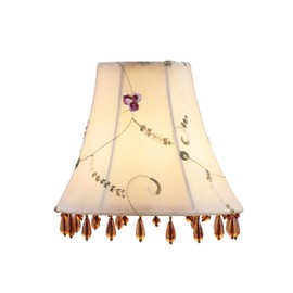Aspen Creative 50005-5, Beaded Bell Clip-On Lamp Shade Tetoron Cotton Fabric in Tan, 3" Top x 5" Bottom x 4-1/2" Slant, Set of 5