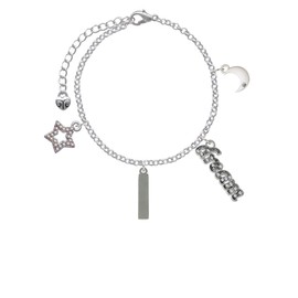 Delight Jewelry Stainless Steel Rectangular Blank Tag - Silvertone Dream Big Charm Bracelet, 7.5+2" Extender
