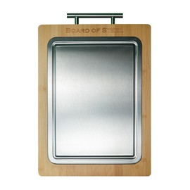 Board of Steel Reversible Stainless Steel Cutting Board - Wood Bamboo Cutting Board For Kitchen, Large Heavy Duty Double Sided Chopping Block (Stainless Steel/Bamboo, 17" x 11.8" x 0.7")