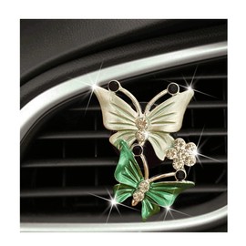 Car Vent Clips Charms, Cute Dual Butterfly Diamond Rhinestone Car Vent Clip Air Freshener Sparkly Bling Girl Car Accessories for Women (Green)