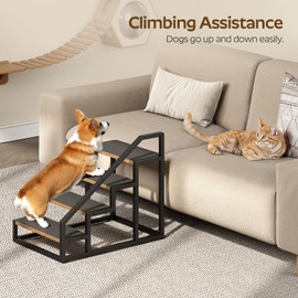 YATINEY Dog Stairs for Small Dogs, 4-Steps Dog Steps for High Beds and Couch, 20.5”H Pet Stairs, Pet Steps for Small Dogs, Dog Stairs with Non-Slip, Rustic Brown and Black LT01BR