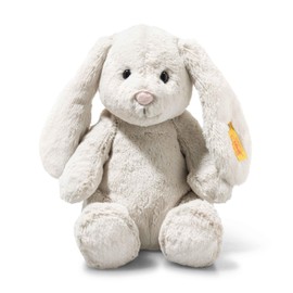 Steiff Soft Toy Light at Night Hoppie Rabbit, Cute Stuffed Toy with Plastic Eyes, Children, Boys & Girls, Soft Cuddly Friends, Plush Toy 28 cm, Light Grey, 081026