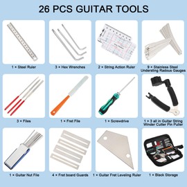 SOUJOY 26Pcs Guitar Tools for Set Up, Repair & Maintenance Kit with Carry Bag, Luthier Tools, Guitar Winder, Setup Kit for Guitar, Ukulele, Bass, Mandolin, Banjo