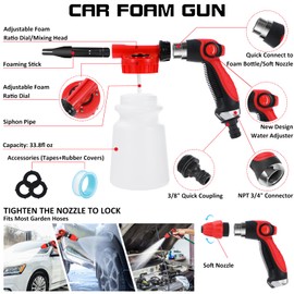 AUTODECO 33Pcs Car Wash Detailing Kit Cleaning Kits with Foam Gun Sprayer Brush Large Wash Mitt Towels Complete Interior Exterior Car Washing Supply Set Blue