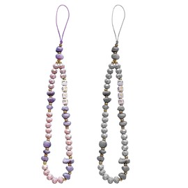 XPHZZL 2PCS Beaded Phone Charm,Cute Aesthetic LOVE and Lucky Crystal Marble Beaded,Elegant simple stylish Anti Lost Phone Chain Strap for Women Girls