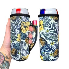 Lit Handlers Slim Can Holder - 12 oz Tall Can Sleeve for Slim Drinks - Neoprene Material Insulated Beverage Cooler & Cover - Reusable Drink Insulator Sleeve for Beach, Yellow Isle