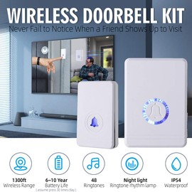 USUPERINK Wireless Door Bell for Home,Battery Operated Door Bell,Remote Doorbell Wireless Plug in,Nightlight Function,IP65 Waterproof,Silent Light Flashing Mode,for Home, Garage, Baby Room,7PK